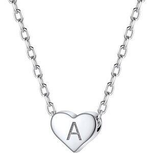 Chic 925 Silver Heart Initial Necklace with Adjustable Chain - Women’s Jewelry